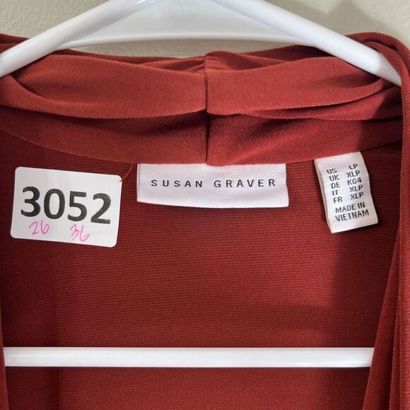 Susan Graver Womens Maroon Long Cardigan LP Long Open Front Draped Sweater - Picture 2 of 7